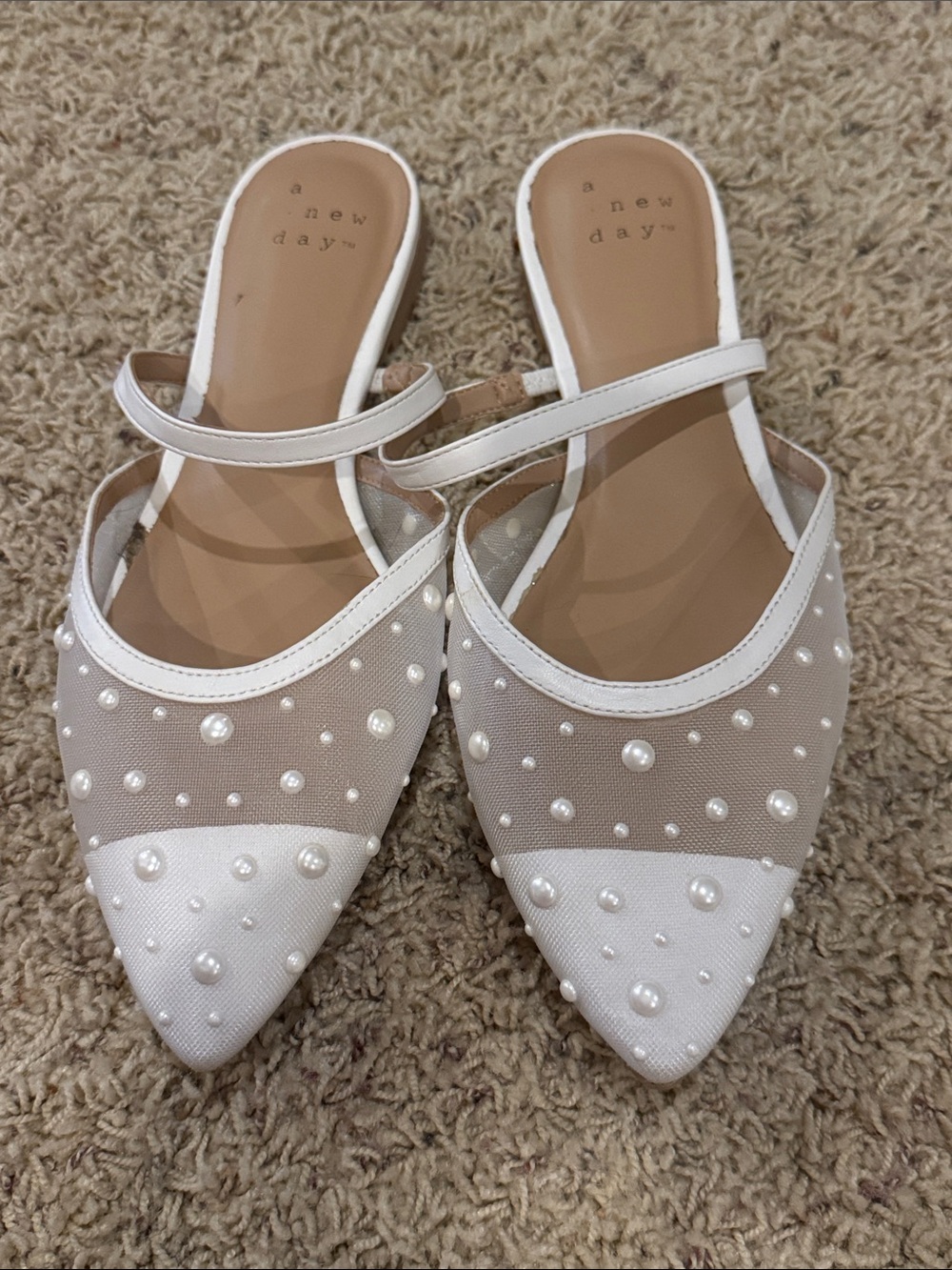 a new day White Pearl-Embellished Pointed-Toe Mules